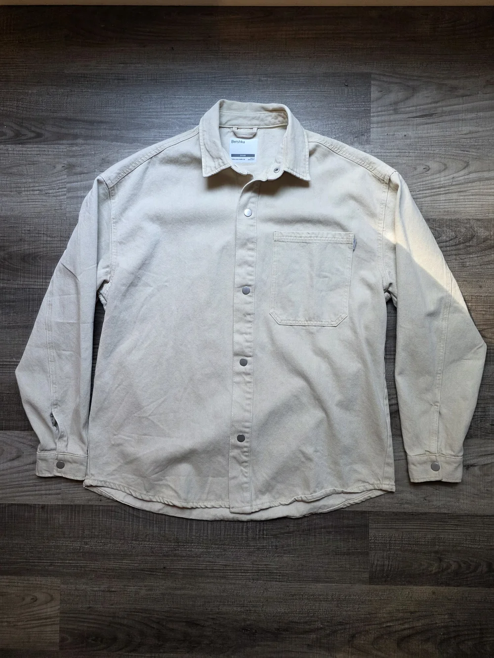 Bershka Men's Light Beige Button-Down Shacket